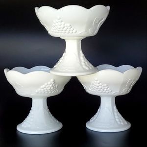 (3)🕯Vntg "Harvest" Milk Glass Flower Pedestal Candle Bowl/Compote 🕯by Colony